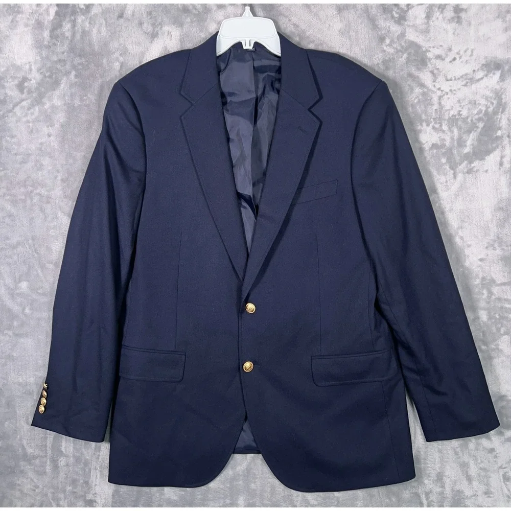 J Crew Thompson University Blazer Mens 42R Suit Jacket Navy Blue Gold Buttons